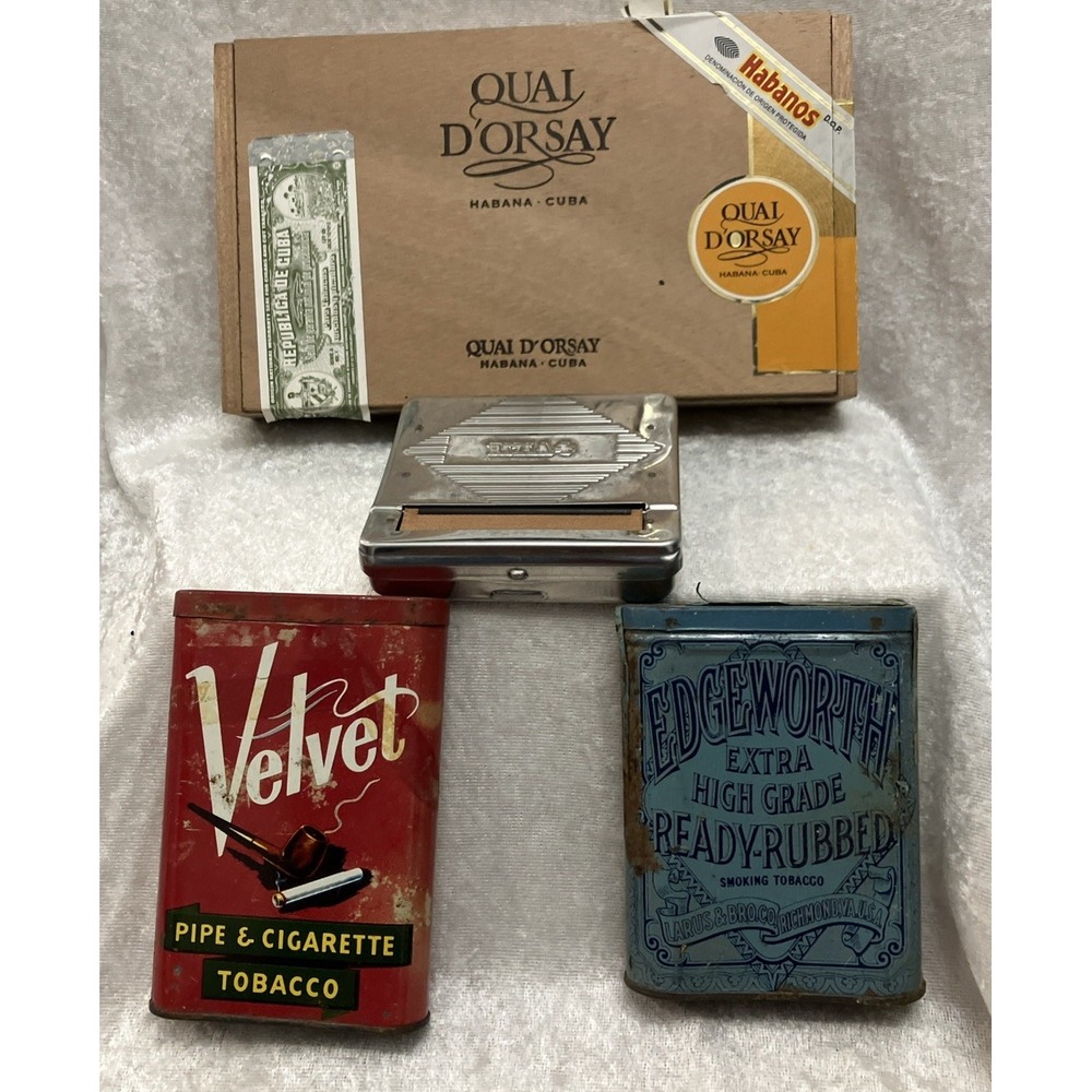 VTG Velvet Edgeworth Tobacco Tin Rizla Cigarette Roller Cuban Cigar Box 4 empty